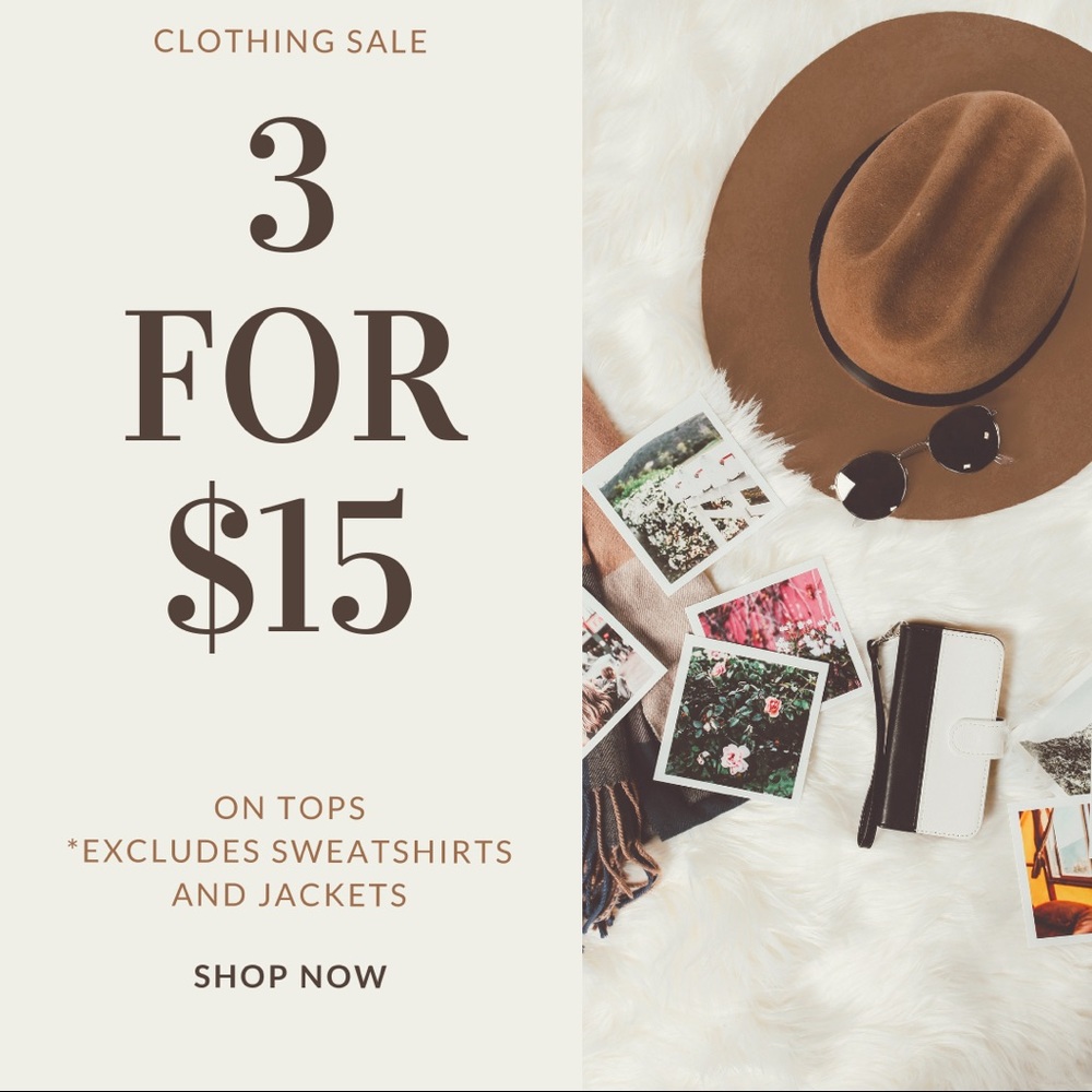 Tops are 3 for 15